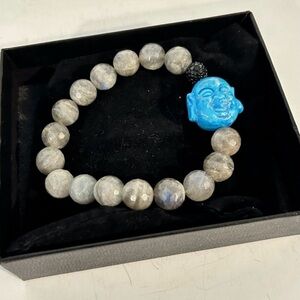 Rarities Turquoise Buddha Beaded Stretch Bracelet 8"